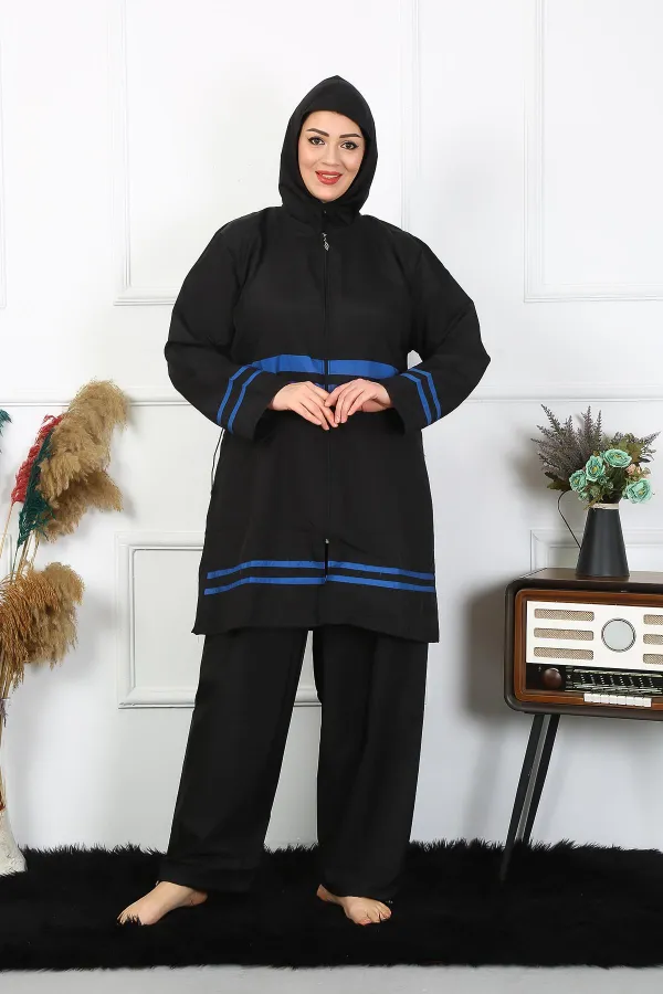 Moda Çizgi Büyük Beden Tesettür Mayo 7XL-8XL-9XL-10XL Siyah 55011