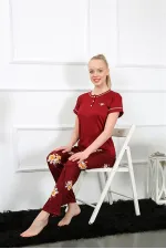 Moda Çizgi Kadın Bordo Kısa Kol Pijama Takım 20388