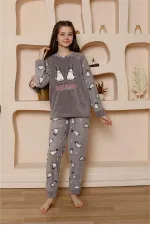 Moda Çizgi Kız Çocuk WelSoft Polar Gri Pijama Takımı 20524