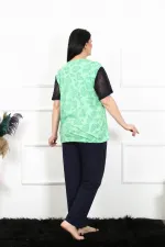 Moda Çizgi Kadın 5XL-6XL-7XL-8XL Büyük Beden Kısa Kol Pijama Takım 75004