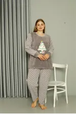 Moda Çizgi Welsoft Polar Kadın Büyük Beden Gri Pijama Takımı 808048