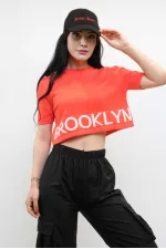 Moda Çizgi Triko Crop Turuncu