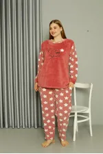 Moda Çizgi Welsoft Polar Kadın Büyük Beden Pudra Pijama Takımı 808042