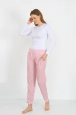 Moda Çizgi Kadın Pamuklu Cepli Tek Alt Pijama Pembe 27527