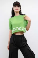 Moda Çizgi Triko Crop Yeşil