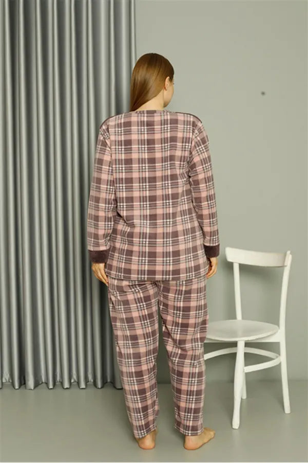 Moda Çizgi Welsoft Polar Kadın Büyük Beden Vizon Pijama Takımı 808040