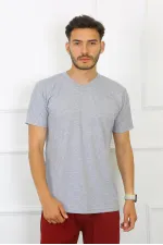 Moda Çizgi Erkek Gri %100 Pamuklu T-Shirt 27486