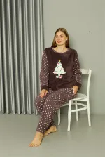 Moda Çizgi Welsoft Polar Kadın Büyük Beden Mürdüm Pijama Takımı 808048