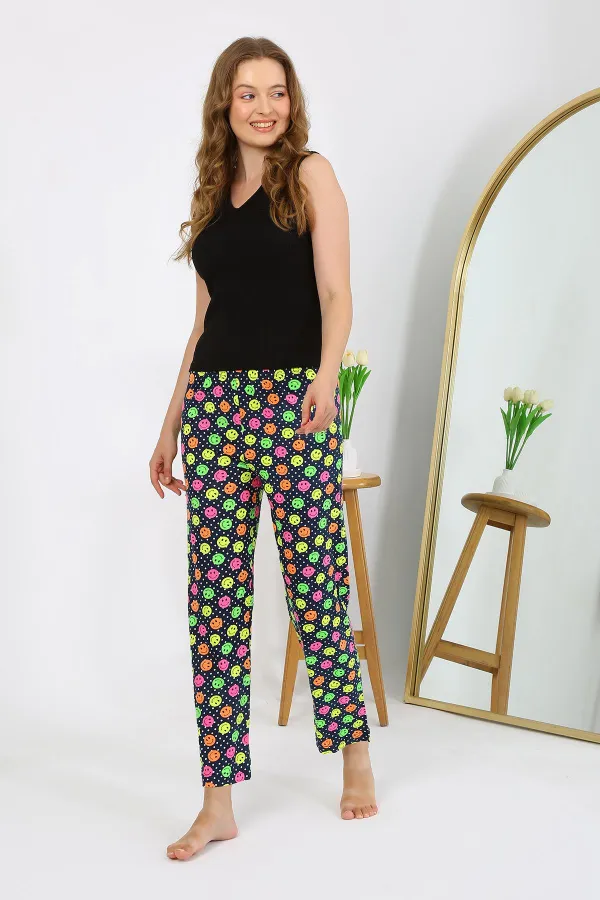 Moda Çizgi Kadın Penye Smile Desenli Tek Alt Pijama 27537