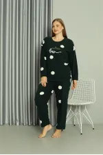 Moda Çizgi Welsoft Polar Kadın Büyük Beden Petrol Rengi Pijama Takımı 808045