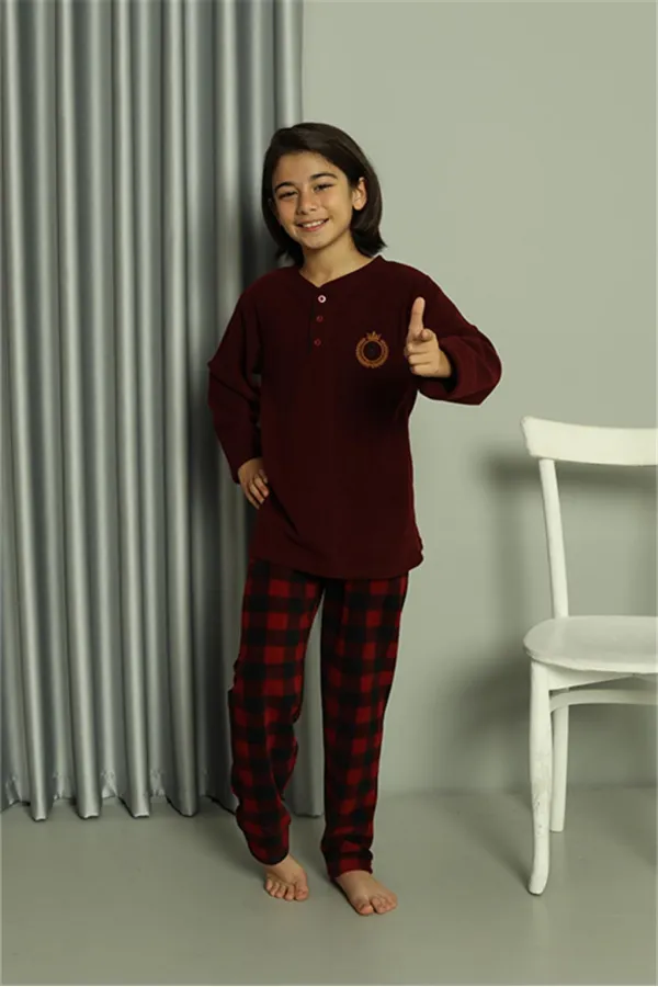 Moda Çizgi Erkek Çocuk WelSoft Polar Bordo Pijama Takımı 20549