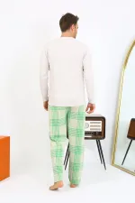 Moda Çizgi Erkek Uzun Kol Penye Krem Pijama Takımı 6861