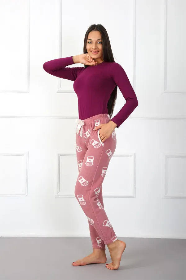 Moda Çizgi Bayan Welsoft Polar Tek Alt Pijama 210048