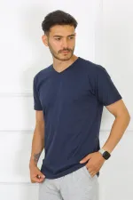 Moda Çizgi Erkek Lacivert %100 Pamuklu T-Shirt 27486