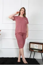 Moda Çizgi Kadın Büyük Beden Viscon  Kapri Pijama Takım 202201