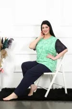 Moda Çizgi Kadın 5XL-6XL-7XL-8XL Büyük Beden Kısa Kol Pijama Takım 75004