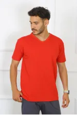 Moda Çizgi Erkek Kırmızı %100 Pamuklu T-Shirt 27486