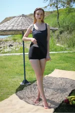 Moda Çizgi Kadın Şortlu Tankini Elbise Mayo Füme 36001