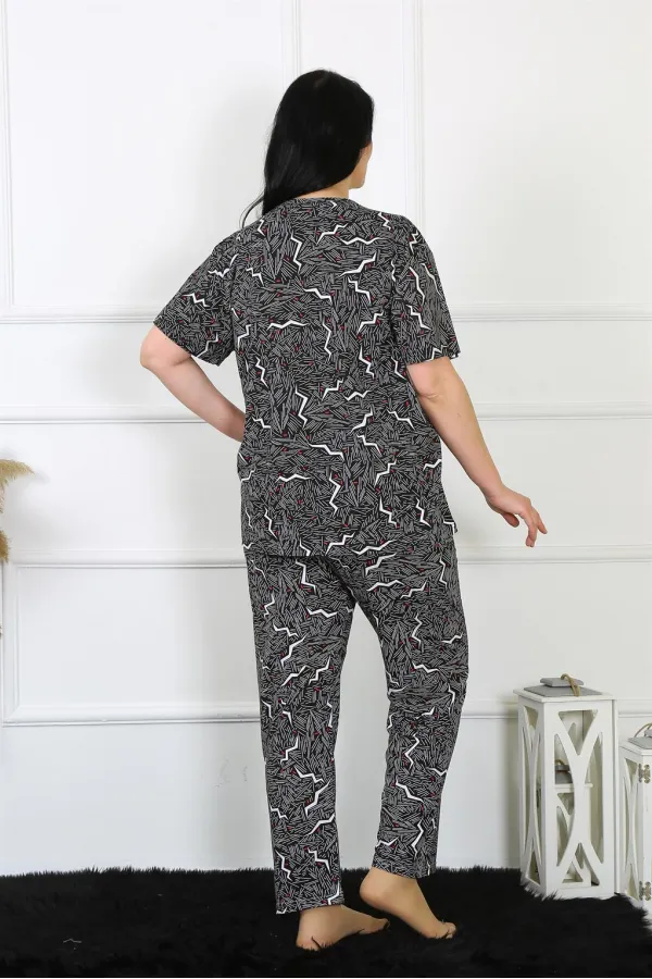 Moda Çizgi Kadın 5XL-6XL-7XL-8XL Büyük Beden Kısa Kol Pijama Takım 75011