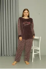 Moda Çizgi Welsoft Polar Kadın Büyük Beden Vizon Pijama Takımı 808046