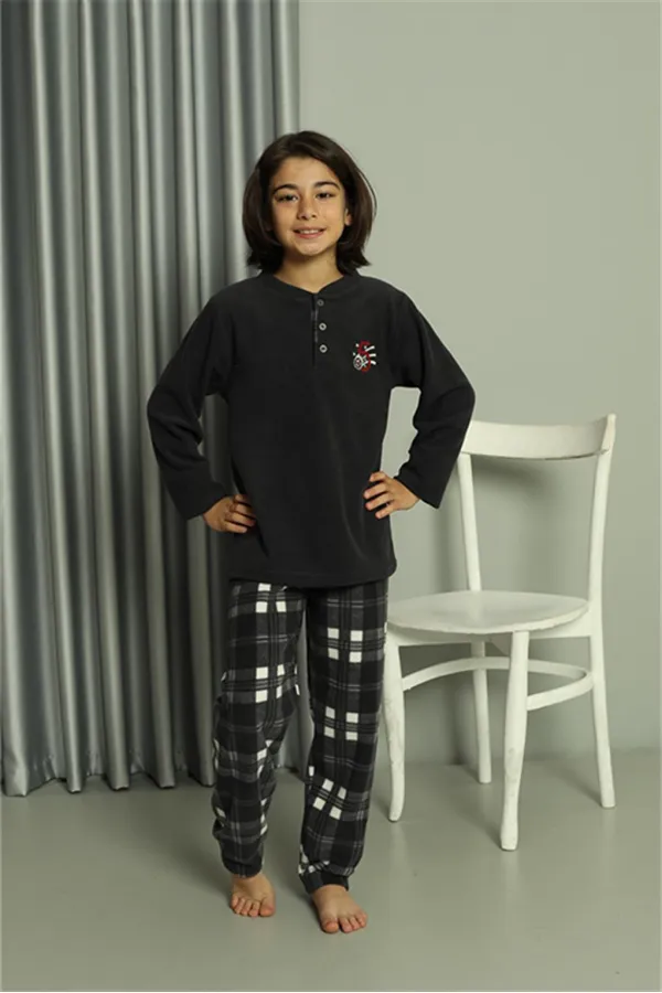 Moda Çizgi Erkek Çocuk WelSoft Polar Füme Pijama Takımı 20549