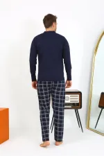 Moda Çizgi Erkek Uzun Kol Penye Lacivert Pijama Takımı 6861