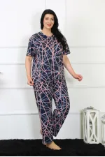 Moda Çizgi Kadın 5XL-6XL-7XL-8XL Büyük Beden Kısa Kol Pijama Takım 75008