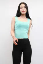 Moda Çizgi Triko Atlet Mint