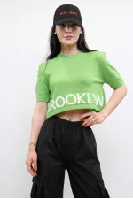 Moda Çizgi Triko Crop Yeşil