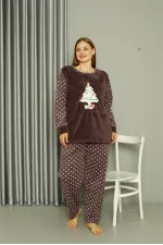 Moda Çizgi Welsoft Polar Kadın Büyük Beden Mürdüm Pijama Takımı 808048