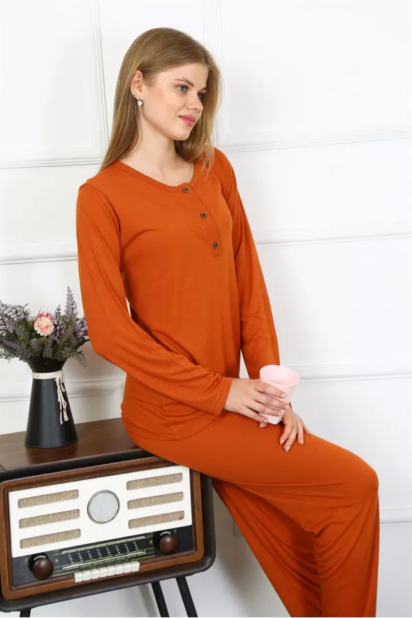 Moda Çizgi Kadın Penye Uzun Kol Patlı Pijama Takım 4168