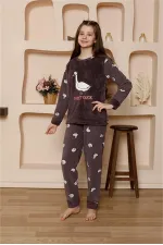 Moda Çizgi Kız Çocuk WelSoft Polar Mürdüm Pijama Takımı 20525