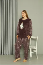 Moda Çizgi Welsoft Polar Kadın Büyük Beden Mürdüm Pijama Takımı 808048