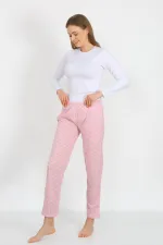 Moda Çizgi Kadın Pamuklu Cepli Tek Alt Pijama Pembe 27527