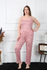 Moda Çizgi Kadın Büyük Beden Somon İp Askılı Pijama Takım 202198