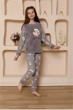 Moda Çizgi Kız Çocuk WelSoft Polar Gri Pijama Takımı 20523