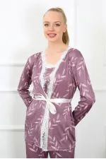 Moda Çizgi Kadın 3lü Lila Sabahlık Pijama Takım 16103