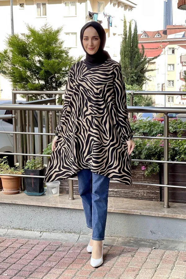 Moda Çizgi Desenli Tunik