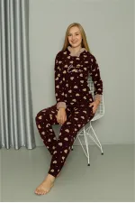 Moda Çizgi Welsoft Polar Kadın Kapşonlu Pijama Takımı 8513