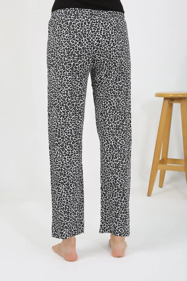 Moda Çizgi Kadın Penye Leopar Desenli Tek Alt Pijama 27536 Gri