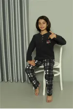 Moda Çizgi Erkek Çocuk WelSoft Polar Füme Pijama Takımı 20549