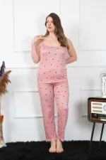 Moda Çizgi Kadın Büyük Beden Somon İp Askılı Pijama Takım 202196