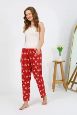 Moda Çizgi Kadın Penye Desenli Tek Alt Pijama 27530 Bordo