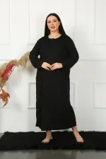 Moda Çizgi Big Uzun Kol Dantelli Siyah Anne Gecelik 1355