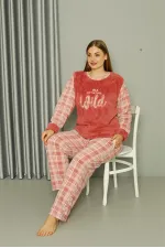 Moda Çizgi Welsoft Polar Kadın Büyük Beden Pudra Pijama Takımı 808040