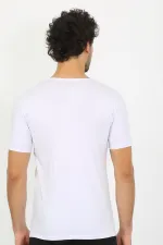 moda çizgi Erkek Likralı V Yaka Beyaz T-Shirt 65700