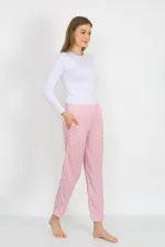 Moda Çizgi Kadın Pamuklu Cepli Tek Alt Pijama Pembe 27527