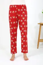 Moda Çizgi Kadın Penye Desenli Tek Alt Pijama 27530 Bordo