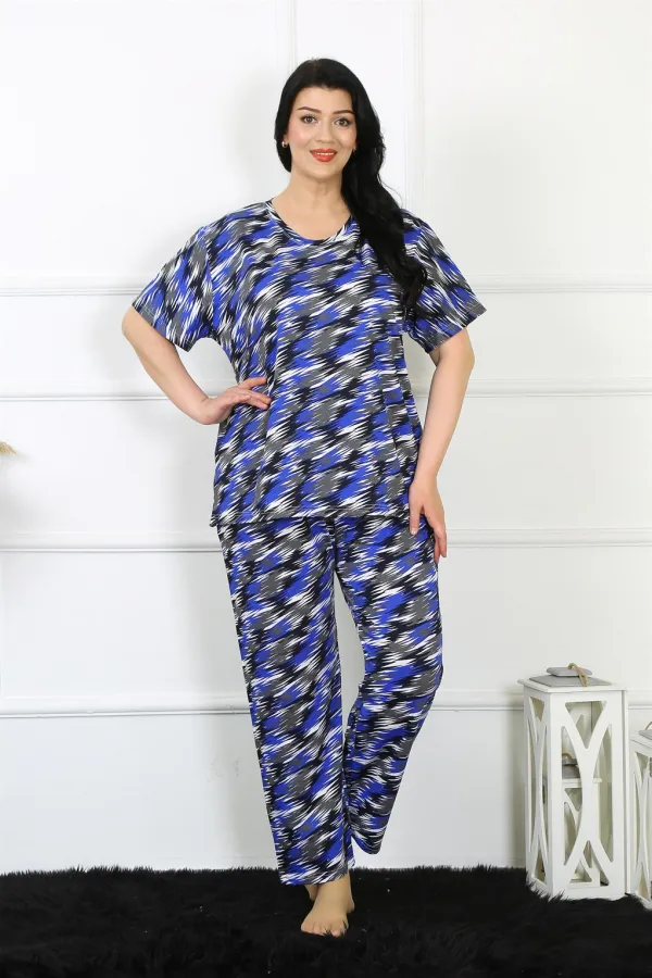 Moda Çizgi Kadın 5XL-6XL-7XL-8XL Büyük Beden Kısa Kol Pijama Takım 75010