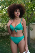 Moda Çizgi Kadın Destekli Fiyonklu Alt Üst Yeşil Bikini Takım 35008